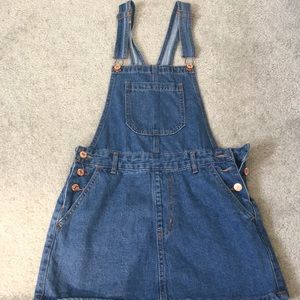 DENIM OVERALLS WITH SKIRT BOTTOMS by Forever 21